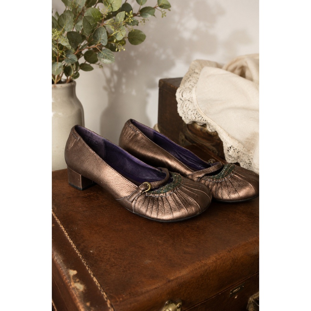Indigo by Clarks Bronze Leather Mary Jane Pumps Block Heel Comfort Shoes Size 7
